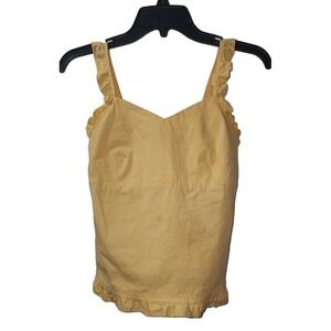 Tank Top Ruffle‎ Trim Sleeveless V-Neck Casual Summer Top Yellow Size S
